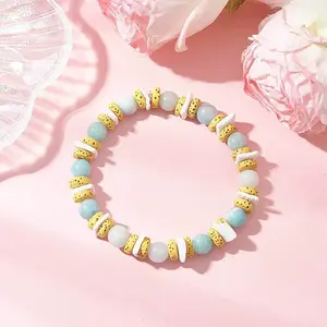 Round Natural Amazonite Beads Stretch Bracelets