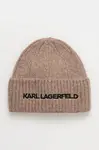 Vlněná čepice Karl Lagerfeld hnědá barva, z husté pleteniny, 246W3411