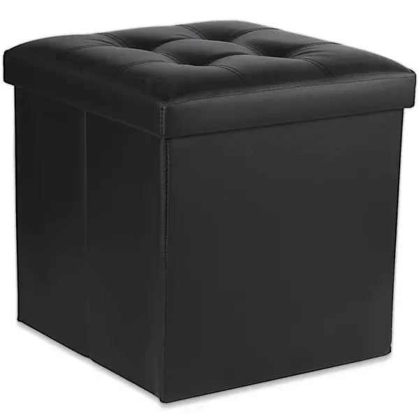Černý skládací taburet ZAREX L z ekokůže
