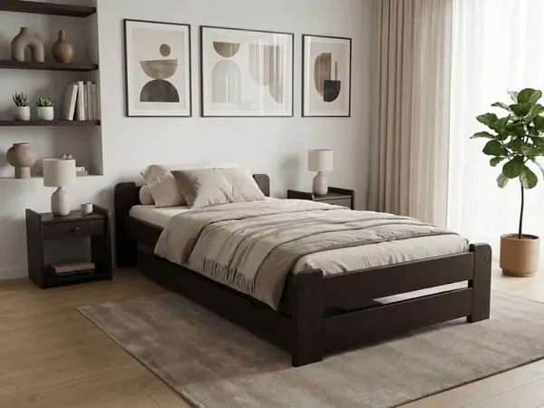 Postel Emily 90 x 200 cm, ořech Rošt: Bez roštu, Matrace: Matrace Sommera 18 cm