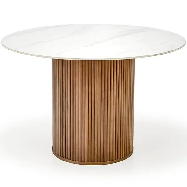 Stůl Bruno 120 keramika/dřevo – bílá mramor/ořech