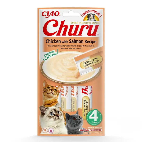 Inaba Cat Ciao Churu krémové krmivo pre mačky - kuracie, losos 3 x (4 x 14 g)