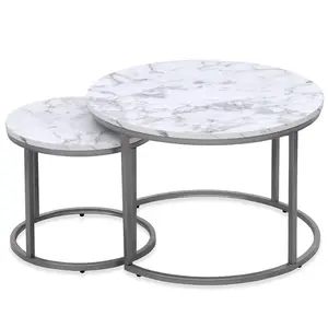 Konferenčný stolík Paola biely mramor/strieborný 38/60 2 ks