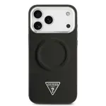 Zadní kryt Guess PU Leather Triangle Logo MagSafe pro Apple iPhone 17 Pro, černá