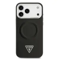Zadní kryt Guess PU Leather Triangle Logo MagSafe pro Apple iPhone 17 Pro, černá