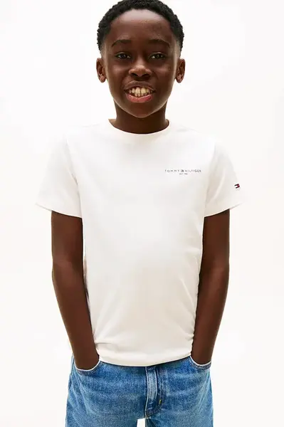 Dětské bavlněné tričko Tommy Hilfiger bílá barva, s potiskem, KS0KS00661