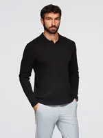 Ombre Men's polo sweater with embroidery on chest - black