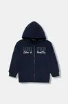 Dětská mikina United Colors of Benetton tmavomodrá barva, s kapucí, s potiskem, 3EB5G5043