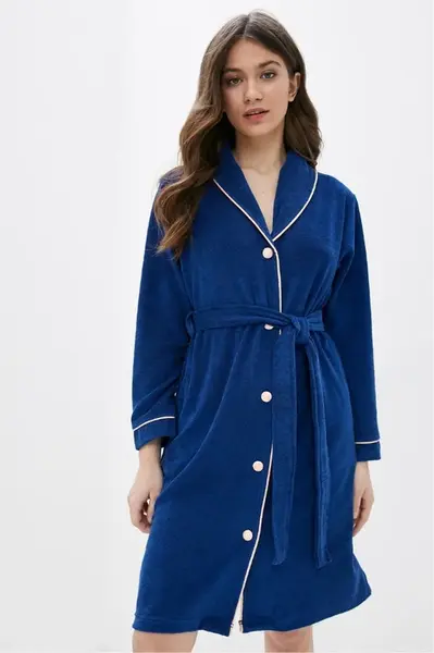 Dámský župan na knoflíky NICOLE M Tmavě modrá