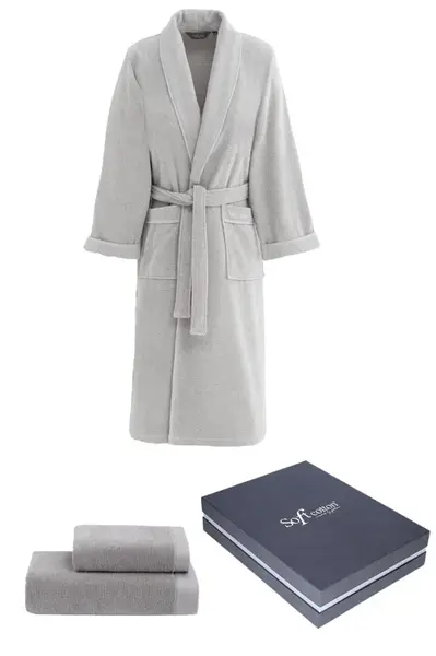 Pánský župan LORD + ručník + osuška + dárkový box M Šedá