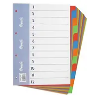 10 x Barevné kartonové rozlišovače, 12 dělicích listů