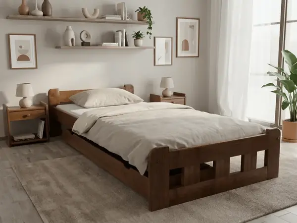 Postel Naomi zvýšená 90 x 200 cm, dub Rošt: S laťkovým roštem, Matrace: Matrace Deluxe 10 cm