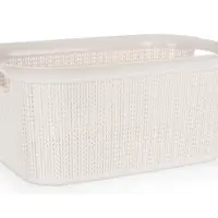 Úložný box/koš na prádlo 38 l, krémový, ratanový vzhled