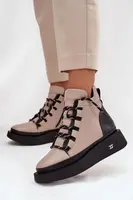 Kožené dámské kotníčkové boty na platformě s vyhříváním Artiker 55C0884 Béžové