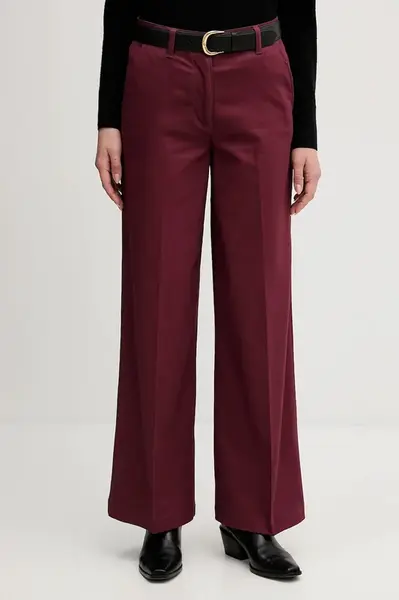 Kalhoty Sisley dámské, vínová barva, široké, high waist, 4AI6LE03G