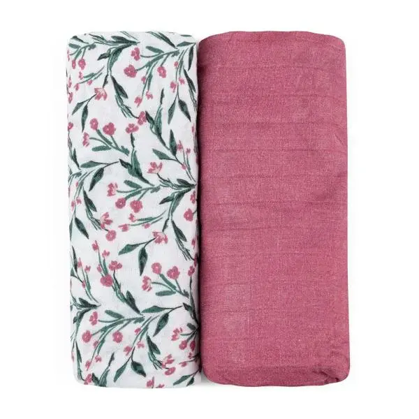 PETITE&MARS Přikrývka bambusová mušelínová 2ks Misty Pink Meadow 120 x 120 cm