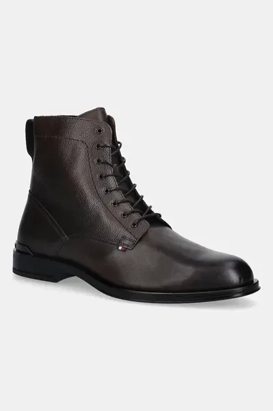 Kožené boty Tommy Hilfiger CORPORATE HILFIGER LTH ZIP BOOT pánské, hnědá barva, FM0FM05577