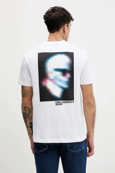 Bavlněné tričko Karl Lagerfeld Jeans pánské, bílá barva, s potiskem, B1M17069