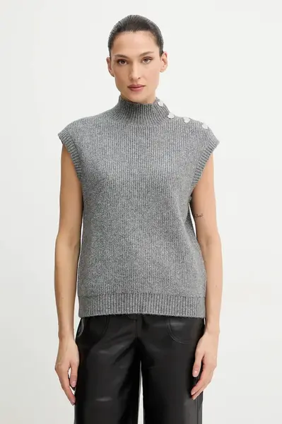 Vesta s příměsí vlny Morgan dámská, šedá barva, s pologolfem, MSARA