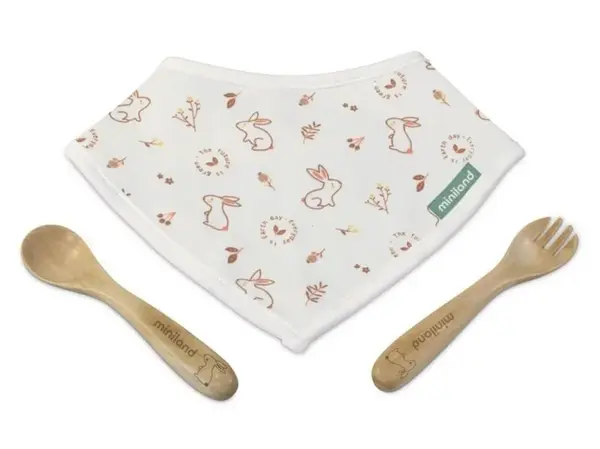 Miniland ECO-friendly Sada ekologických príborov s podbradníkom, Zajac