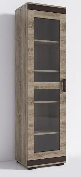 Vitrína P7 - prosklená dvířka Barva korpusu: Wenge, Lišta: Bílá, Barva dvířek: Šedá