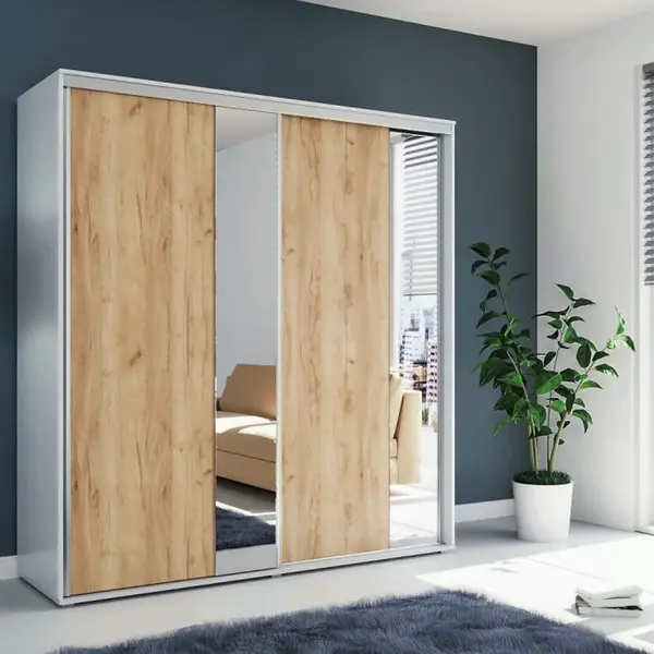 Šatní skříň Ska A4 Barva korpusu: Dub - Craft zlatý, Rozměry: 230 cm, Dveře: Čokoláda