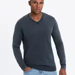 Pánský svetr s výstřihem do V Ombre Washed - námořnická modř