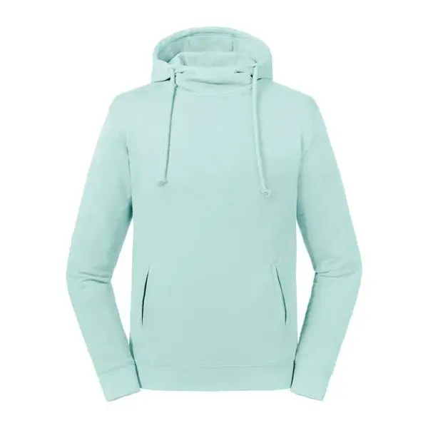 Niebieska bluza unisex Pure Organic High Collar Hooded Sweat Russell