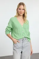Trendyol Mint Wide Pattern Glittery Knitted Cardigan