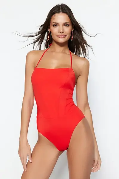Trendyol Red Square Collar Extender Normal Leg Plavky