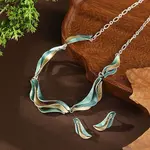 Alloy Enamel Wave Pendant Necklaces & Stud Earrings Sets for Women