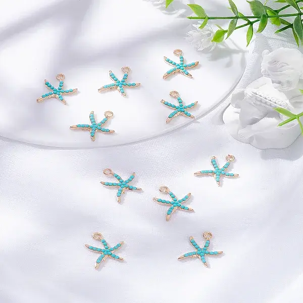 10Pcs Starfish Alloy Resin Pendants