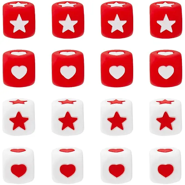 40Pcs 4 Styles Cube with Star Silicone Beads