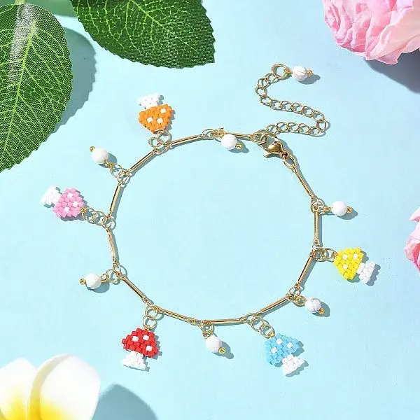 Glass Seed Beads Mushroom Charm Bracelets