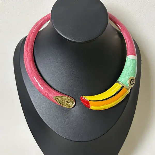 Alloy Enamel Bird Hinged Open Cuff Choker Necklaces