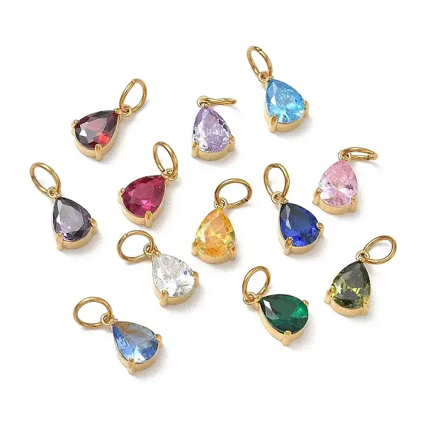 304 Stainless Steel Pave Cubic Zirconia Charms