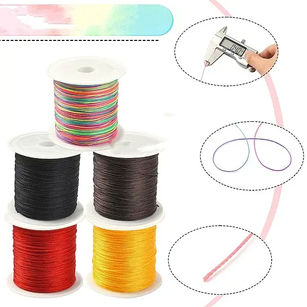 5 Rolls 5 Colors 6-Ply Round Nylon Braided Cord