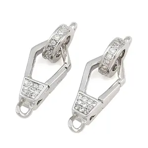 Brass Micro Pave Clear Cubic Zirconia Fold Over Clasps