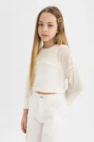 DEFACTO Girl&#39;s Relax Fit Crew Neck Ribbed Long Sleeve T-Shirt