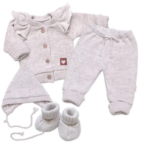 Rastúca pletená sada 4D Girl s volánikom Love, bežový melírok, veľ. 68/74