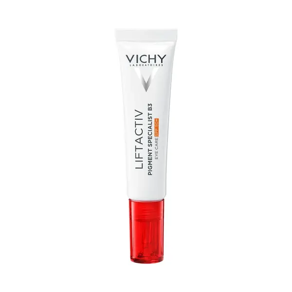 VICHY Liftactiv Pigment Specialist B3 Očný krém SPF50+ pomáha korigovať tmavé škvrny a kruhy pod očami.