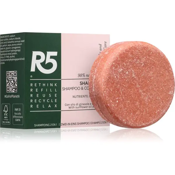 R5 Nourishing 2 in 1 tuhý šampon s vyživujícím účinkem 70 g