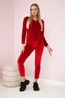 Red velour set with frills at the back