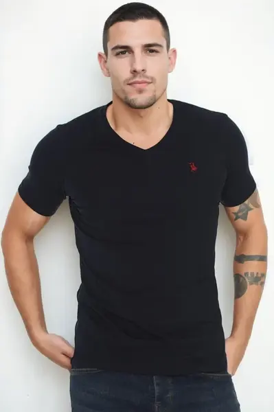 T9568 DEWBERRY V-NECK MEN'S T-SHIRT-NAVY BLUE