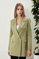26139 Dewberry Womens Large Size Woven Blazer Jacket-LIGHT KHAKI