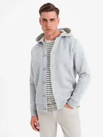 Ombre Men's button-down hooded sweatshirt - grey melange