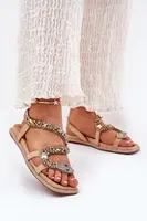 Dámske Sandále So Zdobením Had Eko Semiš Artiker Béžové