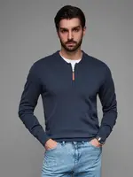 Ombre Men's sweater with viscose and spread neckline - navy blue