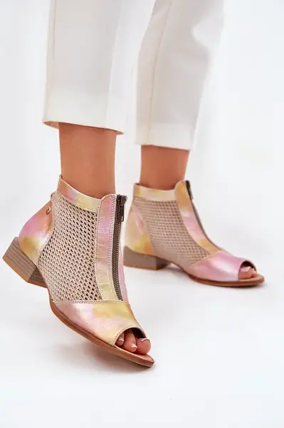 Dámske Kožené Čižmy Na Plochéj Podpätku S Odkrytými Prstami Maciejka Rúžovo-Oranžové