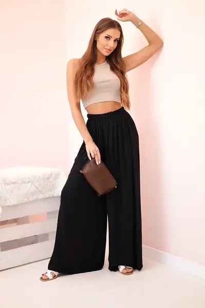 Kesi Włoski Dámske široké nohavice s elastickým pásom čierny
